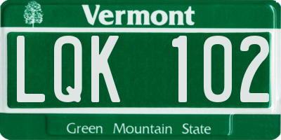 VT license plate LQK102