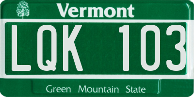 VT license plate LQK103