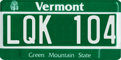 VT license plate LQK104