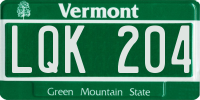 VT license plate LQK204
