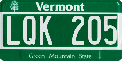 VT license plate LQK205