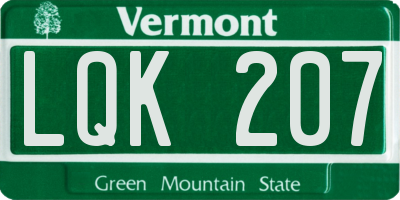 VT license plate LQK207