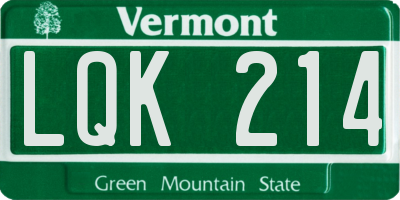 VT license plate LQK214