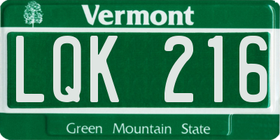 VT license plate LQK216
