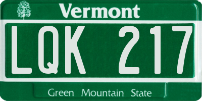 VT license plate LQK217