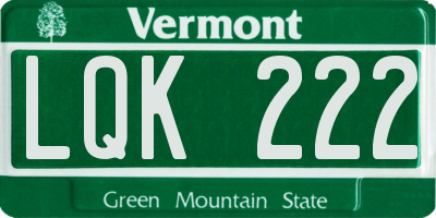 VT license plate LQK222