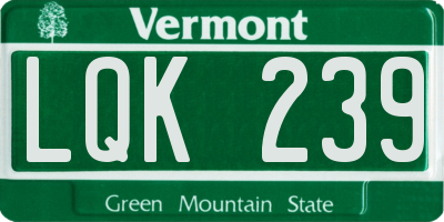 VT license plate LQK239