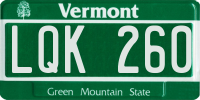 VT license plate LQK260