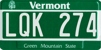 VT license plate LQK274