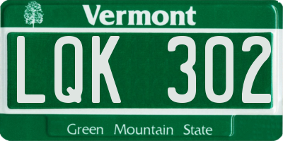 VT license plate LQK302