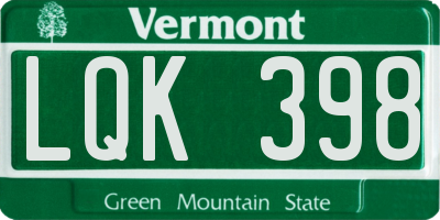 VT license plate LQK398