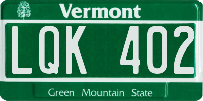 VT license plate LQK402