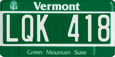 VT license plate LQK418