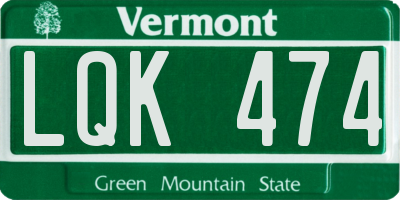 VT license plate LQK474