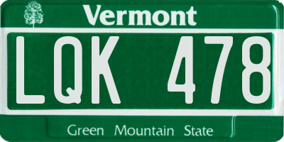 VT license plate LQK478