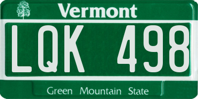 VT license plate LQK498
