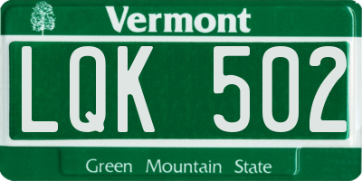 VT license plate LQK502