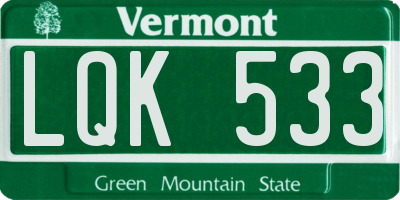 VT license plate LQK533