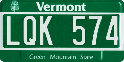 VT license plate LQK574