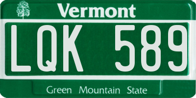 VT license plate LQK589