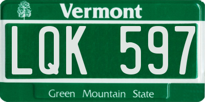 VT license plate LQK597