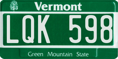 VT license plate LQK598