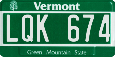 VT license plate LQK674