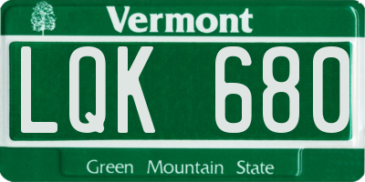 VT license plate LQK680
