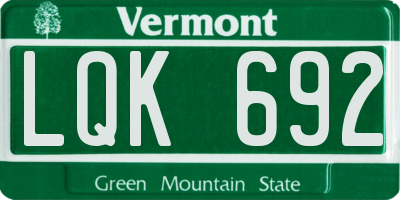 VT license plate LQK692
