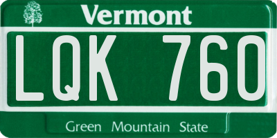 VT license plate LQK760