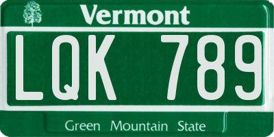 VT license plate LQK789
