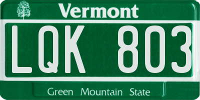 VT license plate LQK803