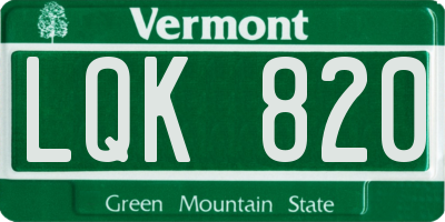 VT license plate LQK820