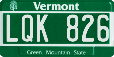 VT license plate LQK826