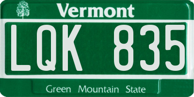 VT license plate LQK835