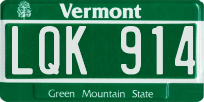 VT license plate LQK914