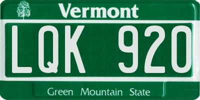 VT license plate LQK920