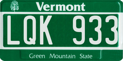 VT license plate LQK933