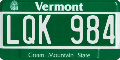 VT license plate LQK984