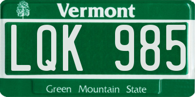 VT license plate LQK985