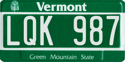 VT license plate LQK987