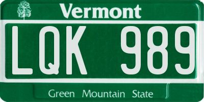 VT license plate LQK989