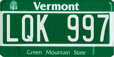 VT license plate LQK997