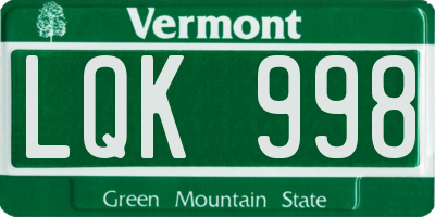VT license plate LQK998