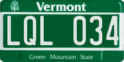 VT license plate LQL034
