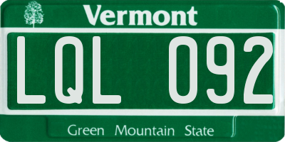VT license plate LQL092