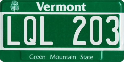 VT license plate LQL203