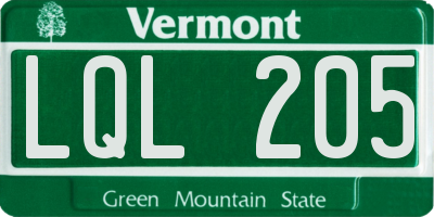 VT license plate LQL205