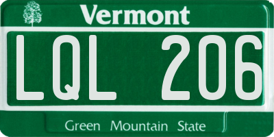 VT license plate LQL206