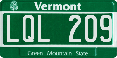 VT license plate LQL209